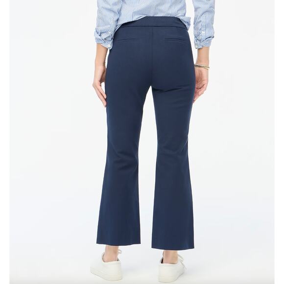 J.Crew Petite Kelsey Cotton Blend Flare Pant High Waist Navy Slim Crop US 8 NWT - Picture 3 of 13